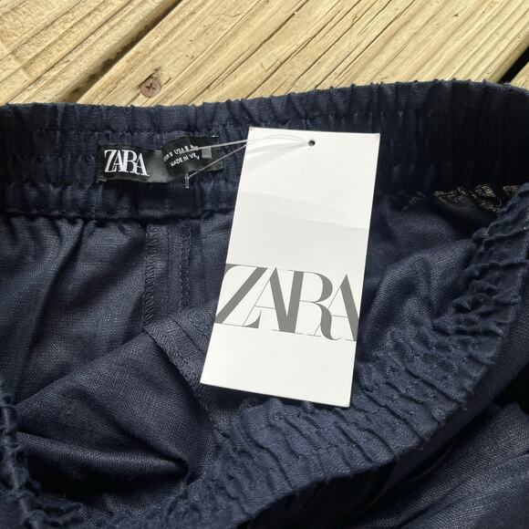 Zara Women's Black 100% Linen Tie-Waist Shorts Size S. NEW - Picture 4 of 7